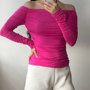 & other stories Off-Shoulder Pink Ruched Top by